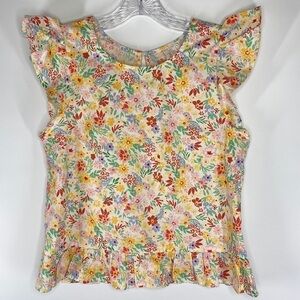 Sadie & Sage Floral Blouse Flutter Sleeves Keyhole Back Small